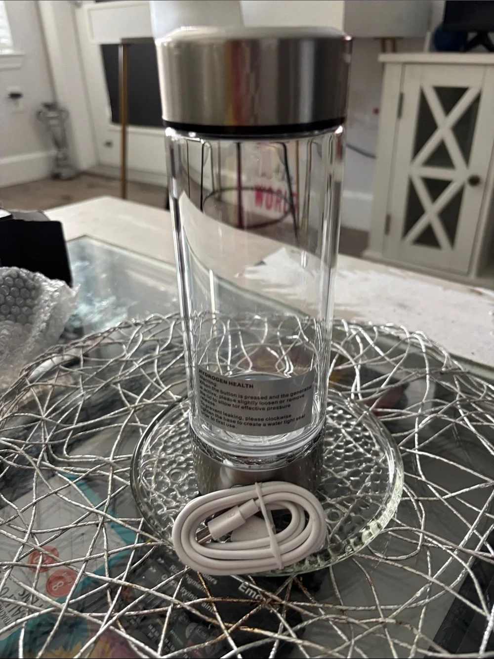 Stainless Steel & Clear Glass Hydrogen Water Bottle - Silver